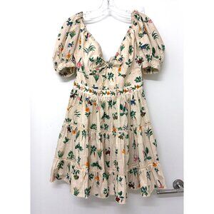 NWT Agua Bendita Manzanilla Ranas Frog Cotton Mini Dress Ivory Floral Grid M